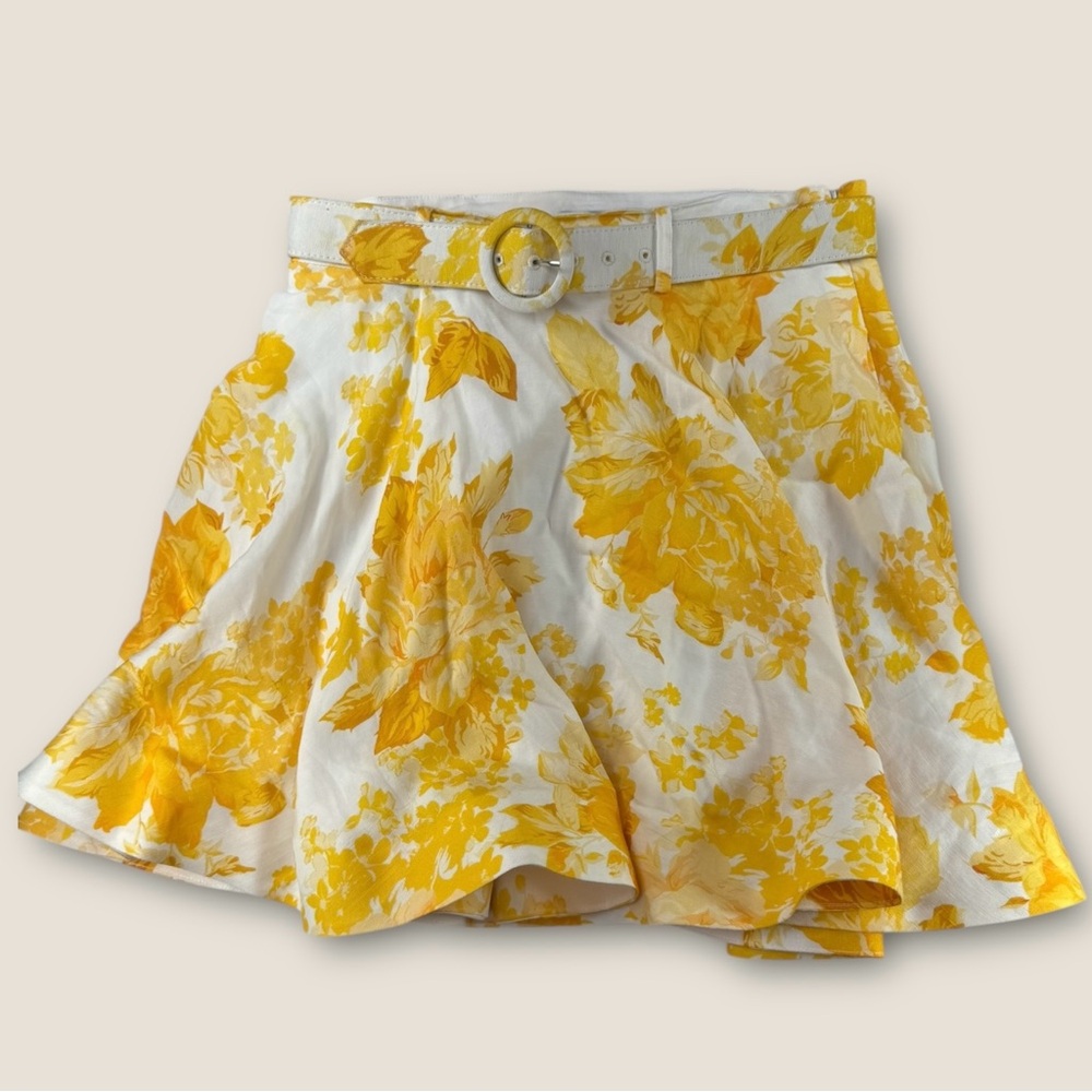 ANTONIO MELANI White and Yellow Floral Circle Skirt with Belt